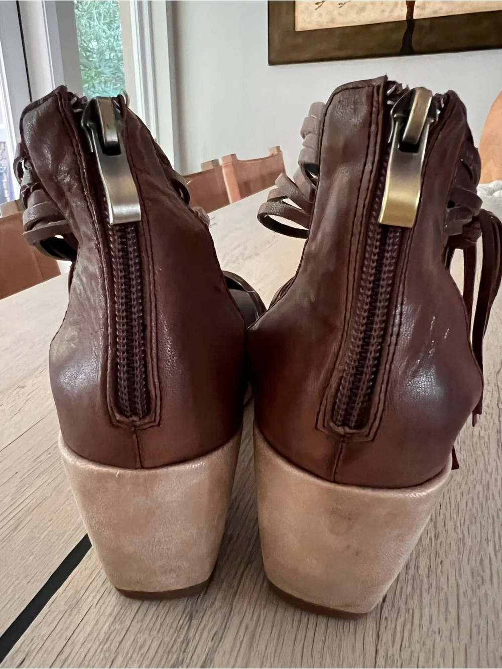 Antelope Dacia D46 Strappy Wedge Platform Heel Sandals Size 38 Coffee Leather